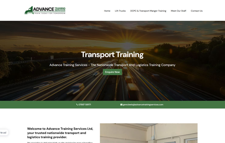 Website Design for Transport Training | Advance Training Services Ltd