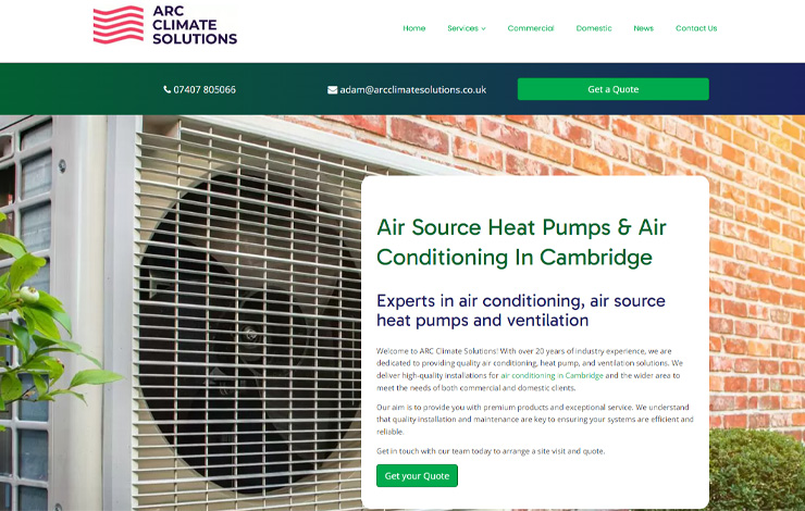 Website Design for Air Conditioning in Cambridge | ARC Climate Solutions