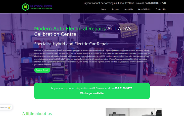 Website Design for Electric car repair | Autosolutions AE Ltd