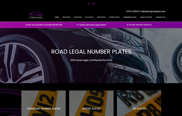 Website Design for Quality Road Legal Number Plates | Enigma Plates