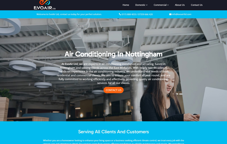 Website Design for Professional Air Conditioning Services | EvoAir LTD