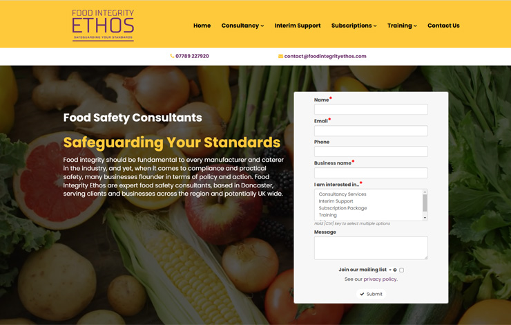 Website Design for Food Safety Consultants | Food Integrity Ethos Ltd