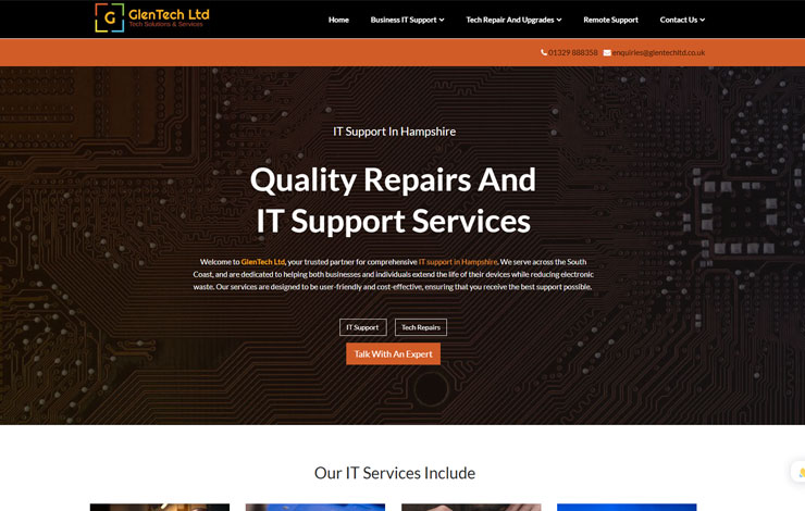 Website Design for Expert IT Support Services in Hampshire - Glen Tech Ltd