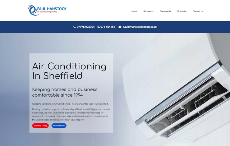 Website Design for Air Conditioning in Sheffield | Hanstock Air Conditioning