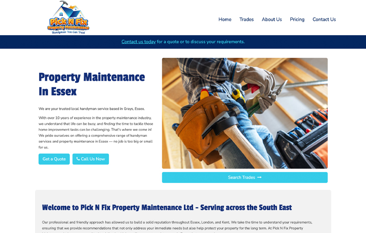 Website Design for Reliable Property Maintenance Services in Essex | Pick N Fix