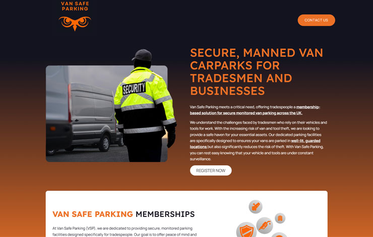 Website Design for Secure Monitored Van Parking for Tradesmen in the UK